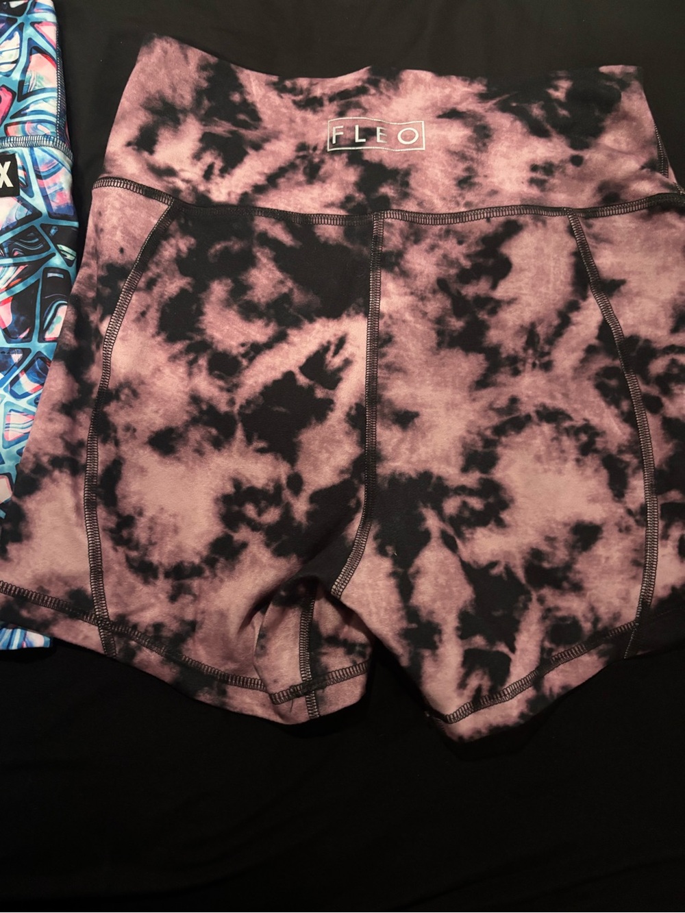 Fleo Women's Pink and Black Tie-Dye High-Waist Bike Shorts